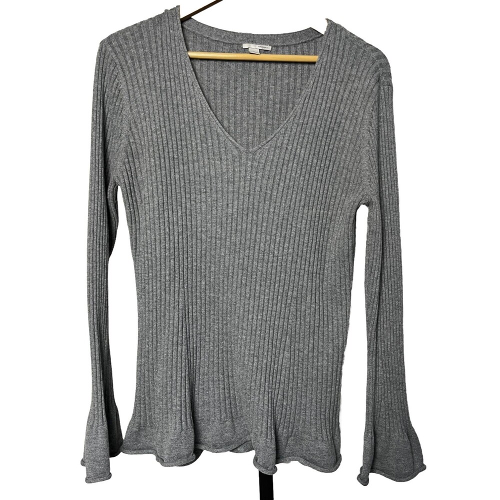 Halogen Gray Boho Sweater XL‎ Bell Sleeves Soft Ribbed Cozy Pullover Cottagecore